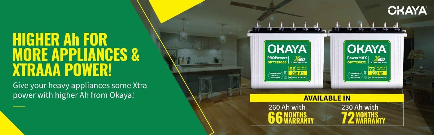 Okaya Introducing Higher Ah Inverter Battery for More Appliances & Extra Power